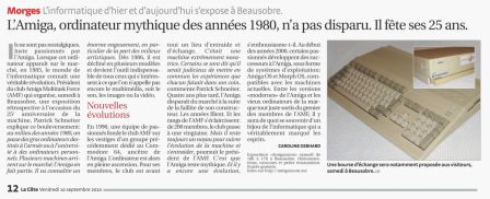 Article paru dans La Cote du 10 septembre, sept. 2010